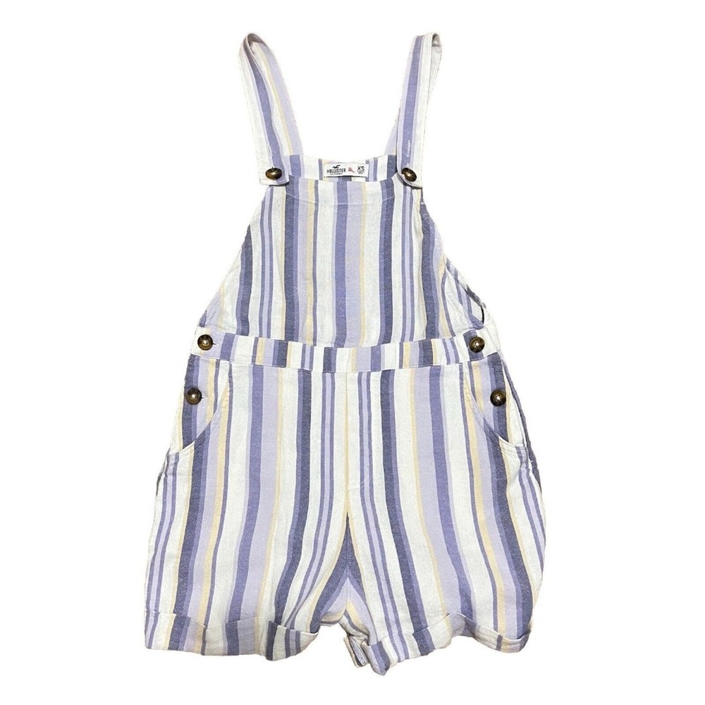 Hollister Womens Striped‎ Linen Blend Shortall Romper Blue Purple Yellow Size S